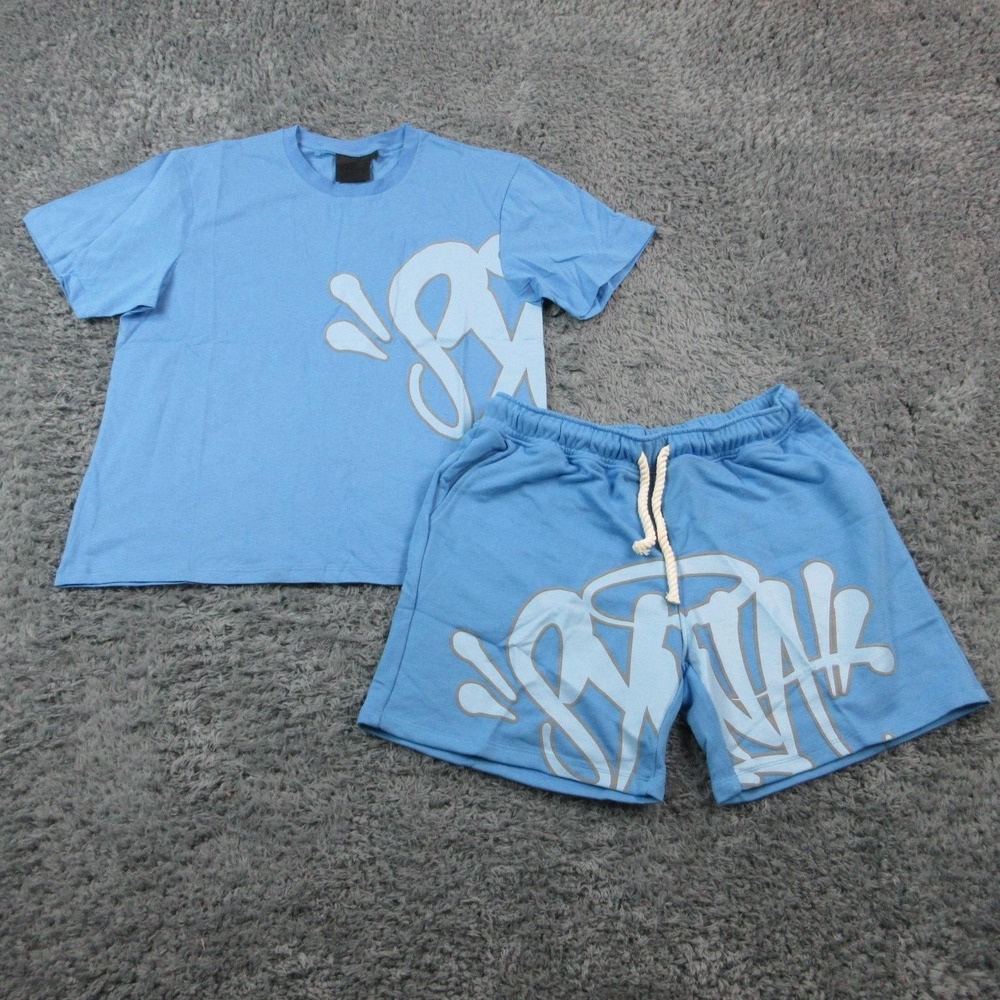 SYNA Shirt Shorts Set Womens XL Blue Jersey Outfit 2 Piece Drawstring 32x6 NWOT